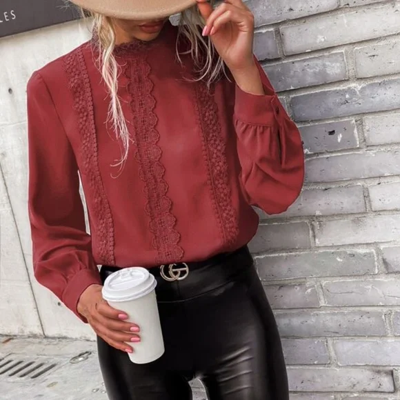 Boho Hunter Green Classic Lace Solid Work Minimalist Top - Picture 7 of 10